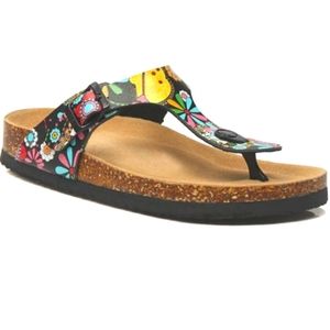 Black Floral T-Strap Sandal